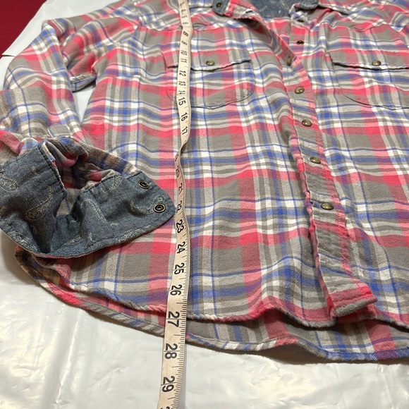 Jachs Girlfriend BEA pink purple Plaid TOP flannel paisley cuff  pearl snaps XL - Picture 6 of 16